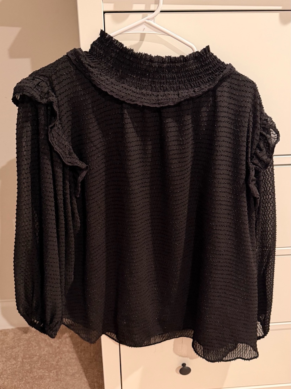 Zac & Rachel Black Ruffle-Trim Sheer Blouse